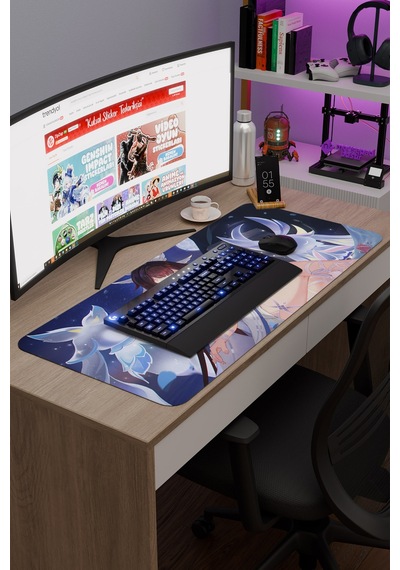 Columbina Damselette Genshin Impact Anime Oyuncu V2 - 90x40 Xxl Gaming Mouse Pad Fare Altlığı