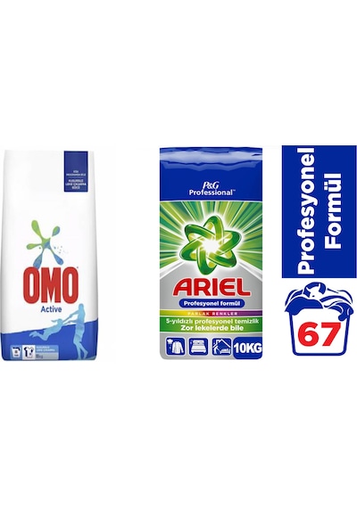 Omo Active Kusursuz Leke Çıkarma 10 KG + Ariel Profesyonel Parlak Renkler 10 KG