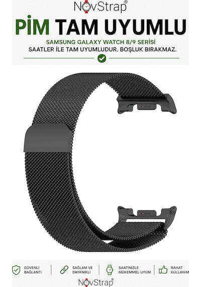 Novstrap Samsung Galaxy Watch 9 40mm 44mm İle Uyumlu Kordon Mıknatıslı Metal Çelik Hasır Kayış