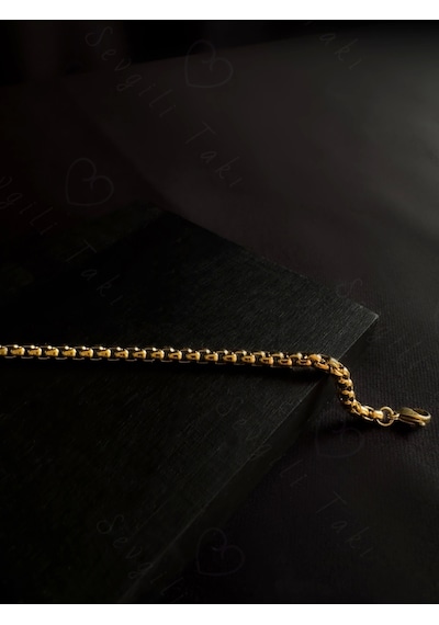 Köşeli Model Gold Çelik Zincir Çocuk Bileklik Kuzey Serisi Altın