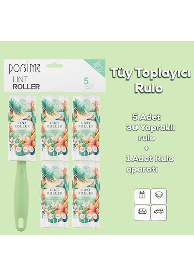 Porsima 3107 Kedi Köpek Tüy Toplayıcı Rulo 4 Adet Yedek Rulo Yeş