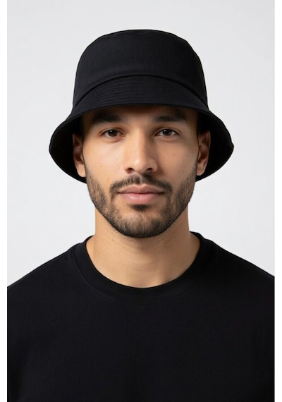 Mollycrush Unisex Siyah Bucket Şapka Pamuklu Gabardin Güneş Koruyucu Balıkçı Modeli Siyah