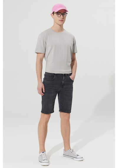 Ac&Co / Altınyıldız Classics Erkek Grı Slim Fit Dar Kesim Pamuklu Esnek Denim Şort