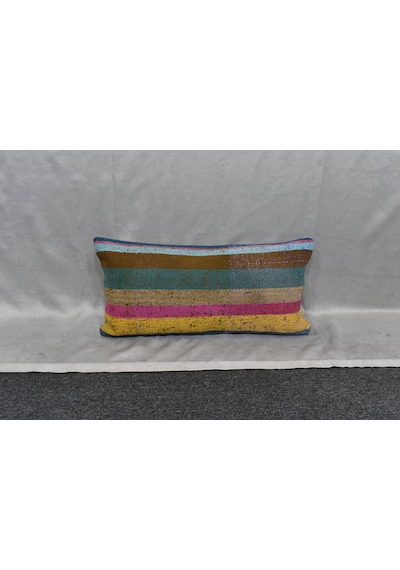 Zehra Abla Halı Yeni El Dokuma Dekoratif Lumbar Kilim Kırlent Yastık Kılıfı 6176