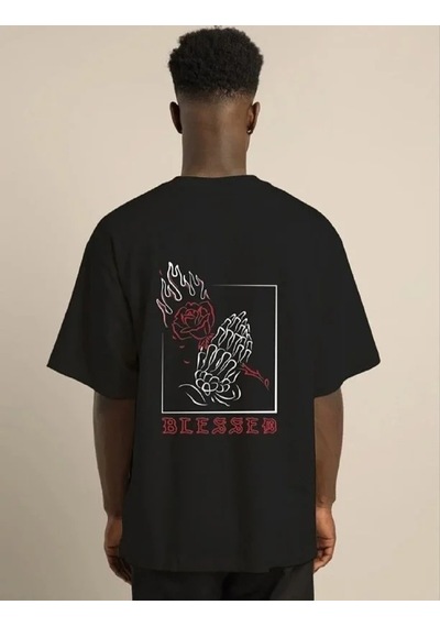 Erkek Baskılı T-shirt Kısa Kol Bisiklet Yaka Regular Fit Rahat Kalıp Günlük Tişört - Siyah