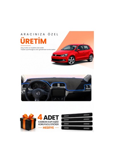Volkswagen Polo 2009-2019 Uyumlu Torpido Koruma Örtüsü Oto Kılıfı - Siyah Mavi