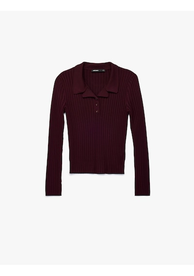 Koton Yarım Düğme Detaylı Uzun Kollu Polo Yaka Triko Kazak Bordo 6wak90265ht Bordo