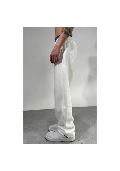 Zaee Taşlı Baggy Eşofman Kışlık Kumaş Beyaz