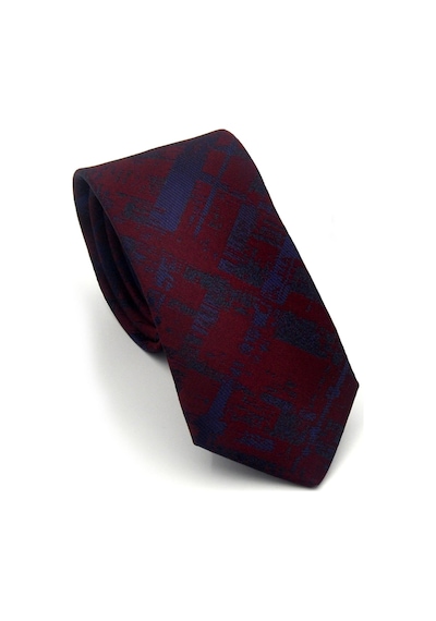 Gaffy Lacivert Desenli Bordo Dokuma Kumaş Mendilli Slim Fit Kravat // Sdk-2601-4 Bordo
