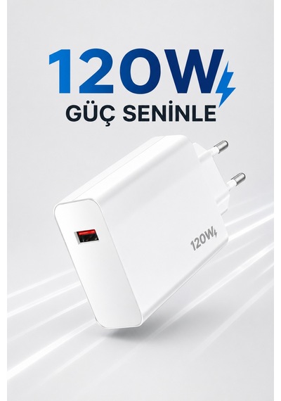 120w Süper Hızlı Şarj Adaptörü Type-c Kablo Dahil Akıllı Çipli Güvenli Şarj Cihazı