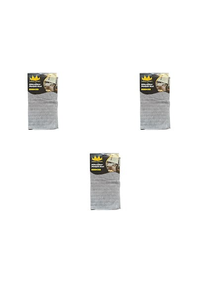 Miss Clean Mikrofiber Kareli Yüzey Cam Temizlik Bezi 40x40 Cm Süper Emici - Gri - 3'lü 3 Paket