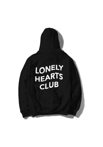 Lonely Hearts Club Arka Baskılı Kapşonlu Sweatshirt Siyah