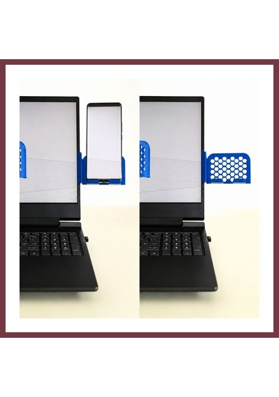 Storeşahin 3d Baskı Monitor Telefon Tutucu - Petek Desenli Laptop Kenar Telefon Tutucu-mavi Shn0720
