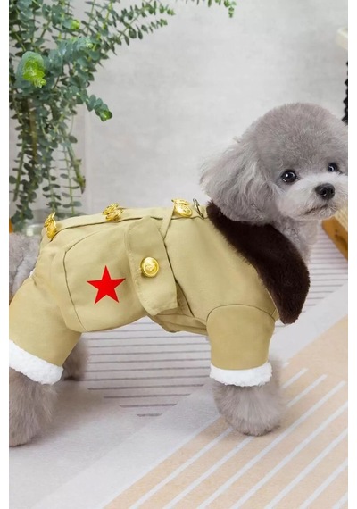 Caş Dekorasyon Bej Renk Çantalı Peluş Astarlı Xl Köpek Tulum/mont