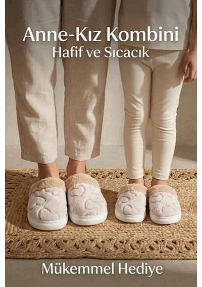 Unisex Ultra Hafif Yumuşak Peluş Kaymaz Taban Anne Çocuk Misafir Bej Kalp Desenli Ev Terliği 5808 Unisex Ultra Hafif Yumuşak Peluş Kaymaz Taban Anne Çocuk Misafir Bej Kalp Desenli Ev Terliği 5808