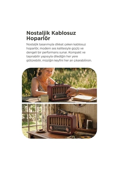 Özel Üretim Kahverengi Ahşap Bluetooth Hoparlör Nostaljik Radyo D57