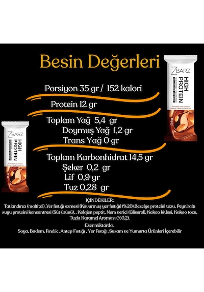 Zbarz Yer Fıstıklı Tuzlu Karamel Aromalı Yüksek Protein Bar 12 x 35 G