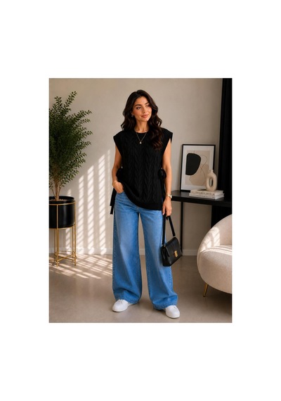 Hira Life Fashion Kadın Bisiklet Yaka Yanları Açık Bağcıklı Oversize Triko Süveter Siyah Siyah Hira Life Fashion Kadın Bisiklet Yaka Yanları Açık Bağcıklı Oversize Triko Süveter Siyah Siyah