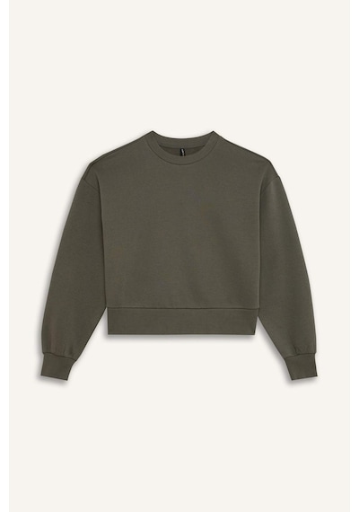DeFacto Boxy Fit Bisiklet Yaka Kalın Basic Düz Sweatshirt B8568AX24WNKH422 Haki