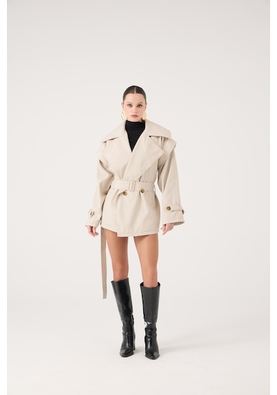 Holly Lolly Kemerli Oversize Kesim Sara Trençkot Bej
