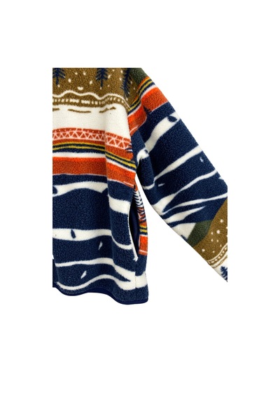 Vadon 1061 Kadın İskandinav Etnik Desenli Yandan Cepli Fermuarlı Polar Sweatshirt Lacivert