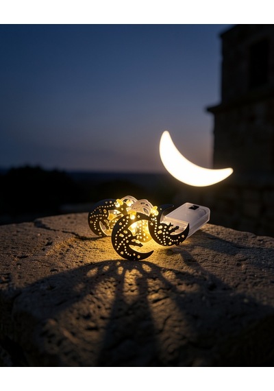 Minareli Hilal Led Işık Gold Renk Metal 1 Adet Uczzzminareramazanledışık-2 Çok Renkli