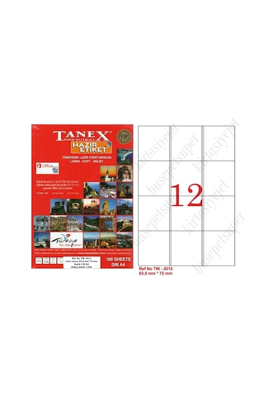 Tanex Tw-2012 Ebat 63 X 72 MM Lazer Etiket A4 Sayfada 12 Etiket