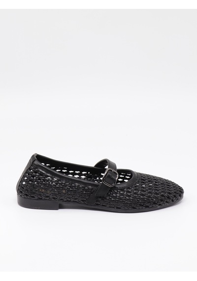 Nesilshoes Nesil Shoes Ceylan 3501 Siyah Hasır Örgü Kadın Babet