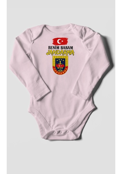 Morivokids Benim Babam Jandarma Uzun Kollu Bebek Body %100 Pamuk Bebe Pembe
