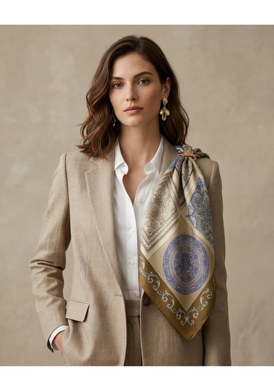 Çini Sırrı Scarf Desen 90x90cm Eşarp/fular Bej