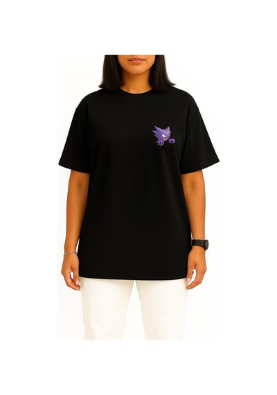 Bahriyeli Collection Oversize Haunter Cep Baskılı Unisex T-shirt Siyah