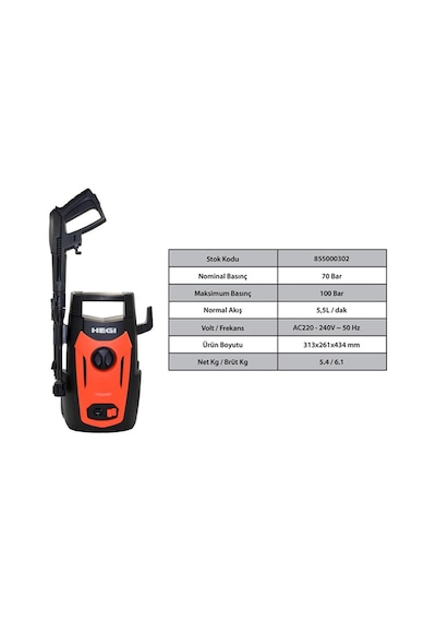Hegi 855000302 Yüksek Basınçlı Yıkama 100 Bar 1200 W Lt302-1200b