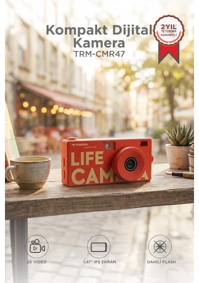 Torima Life   Dijital Kamera Selfie Video Vlog Kamerası Mini Fotoğraf Makinesi CMR47 Kırmızı