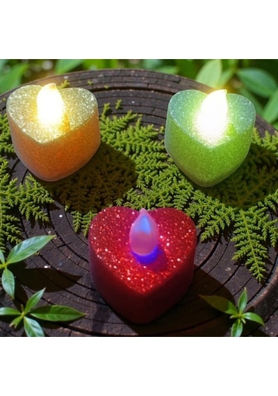 144 Adet Yüksek Kalite Simli Kalpli Renkli Led Işıklı Mum Kırmızı Gümüş Gold Kalpli Tea Light Mum