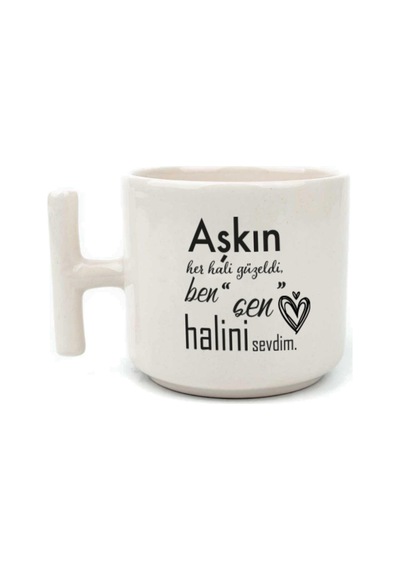 Mor Mürekkep Aşkın Her Hali Güzeldi Baskılı Beyaz Kulplu T Kupa