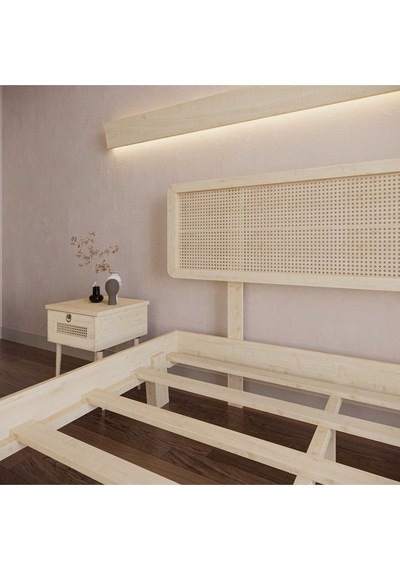 Renazzo Li Lyum Hazeran Başlıklı Masif Ahşap Karyola Vernik 200x200 Vernik - 200 X 200