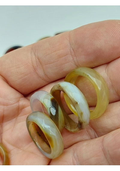 Akik Taşı Yüzük Karamel Alacalı Faset Kesim 6mm Kalınlık 59912 Bakır