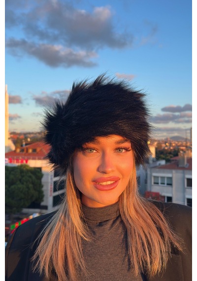 Mollycrush Luxury Rus Slav Tarzı Suni Kürklü Uzun Tüylü Peluş Kadın Siyah Kalpak Şapka Siyah