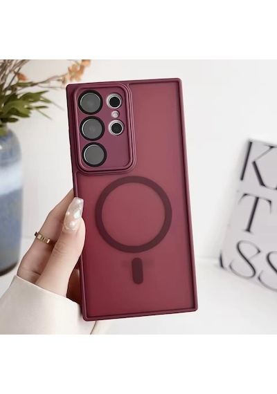 Samsung Galaxy A55 Uyumlu Magsafe Lens Korumalı Kılıf Bordo