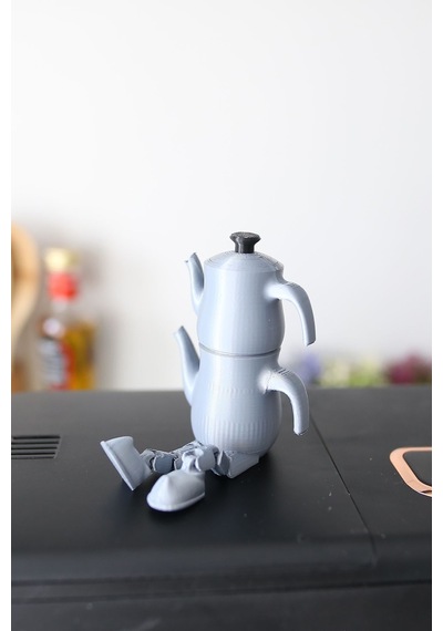 3dprototürk 6'lı Ayaklı Kahve Seti Moka Pot Kahve Tanesi Çaydanlık Cezve Kahve Bardağı Bardak