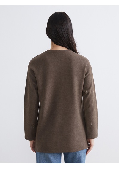 Lcwaıkıkı Classic Bej Soft Touch Taşlı Kadın Sweatshirt Tunik