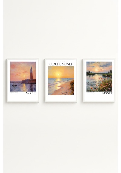 Beyaz Ahşap Çerçeveli Claude Monet Tablo Seti Huhu556