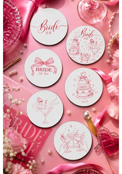 Bride To Be Temalı Bekarlığa Veda Bardak Altlığı 6 Lı Set 9 Cm Mdf Gold
