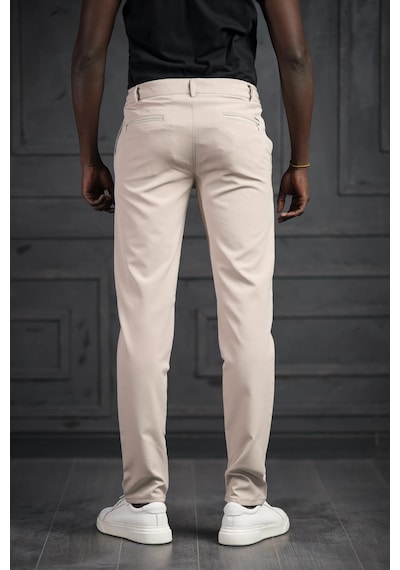 Perpant Beli Lastikli Ve İplikli Likralı Slimfit Yazlık Kumaş Jogger Pantolon Krem