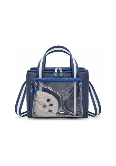 Çocuk Termal Okul Beslenme Çantası Şeffaf Cepli Peluş Aksesuarlı Omuz Askılı Lunch Bag İndigo
