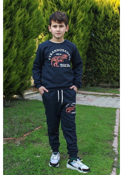Fyk Kids Trex Baskılı Erkek Çocuk Alt-üst Eşofman Takımı Lacivert