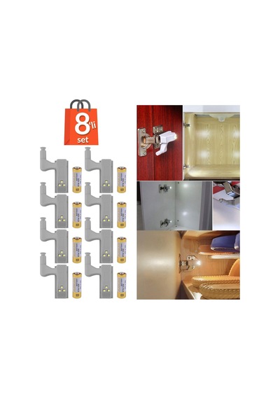 8'li Otomatik Dolap Lambası Mutfak Banyo Gardırop Çekmece İçi Aydınlatma Menteşe Lambası