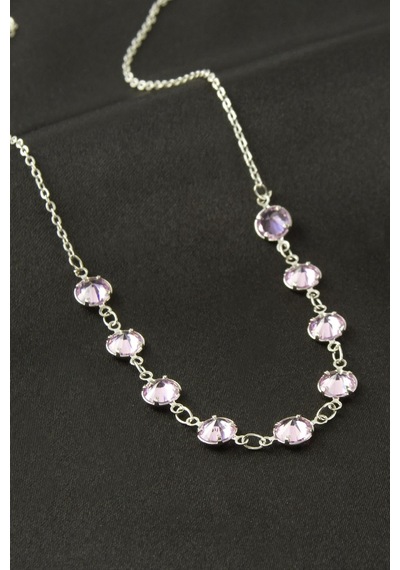 Yuvarlak - 495 - Kristal Taşlı Kolye - Nazblsmm - Açık Pembe