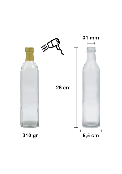 Afracam 500 Ml Şeffaf Maraska Kilitli Kapaklı Ve Kapüşonlu Boş Cam Şişe 30 Adet