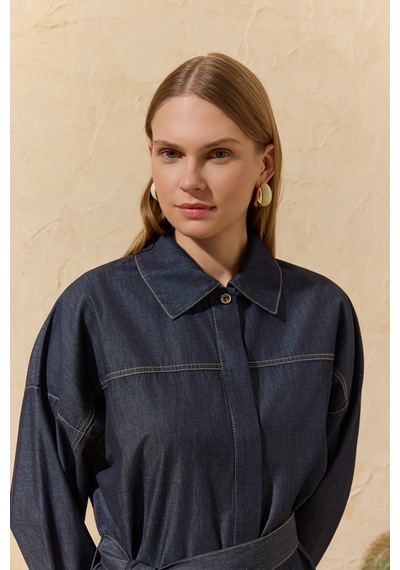 Aker Lacivert Yıkamalı Denim Tunik Lacivert Lacivert